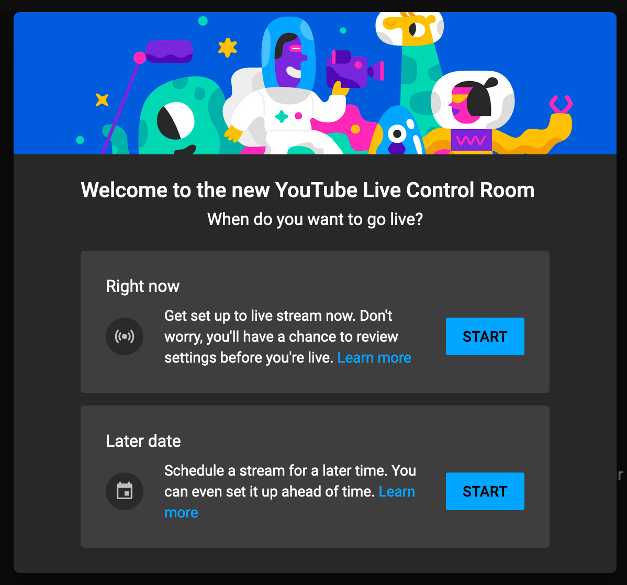 Screenshot of the YouTube Live Control Room